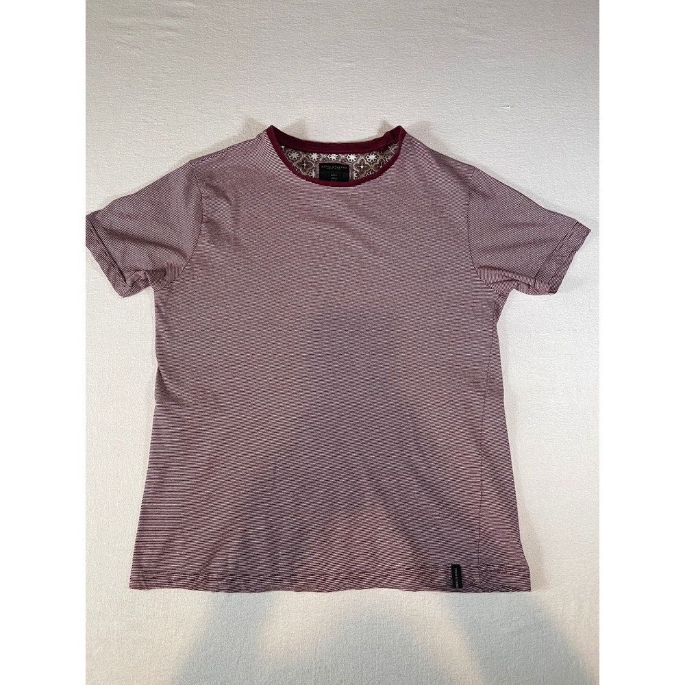 Denim & Flower Ricky Singh Mens Medium Burgundy White Striped Cotton T-Shirt